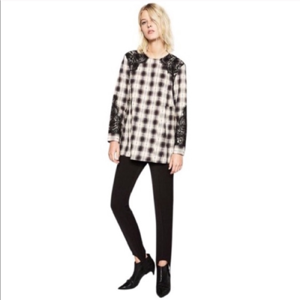 Zara Flannel Top With Lace Details